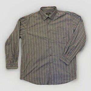 Club Room Men's Button Up Shirt Size XXL Gray Striped Long Sleeves GUC